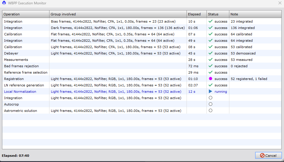 PixInsight workflow: calibration, registration, normalization, integration